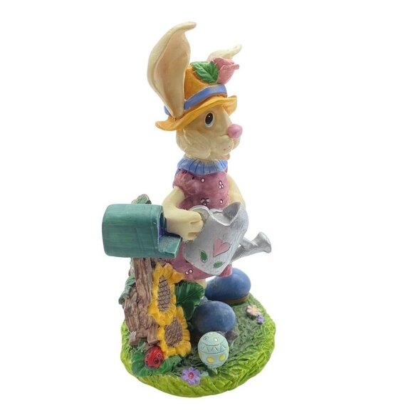 Vintage Girl Easter‎ Bunny Resin Statue Figurine Decor Dress Hat Watering Can 5” - Picture 3 of 10